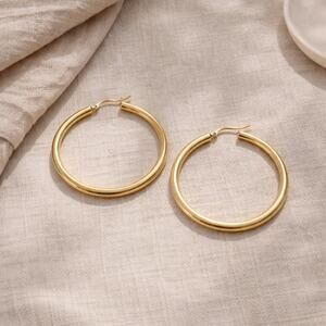 18K Gold PVD Stainless Steel 40mm Large Classic Hoop Earrings Hypoallergenic
